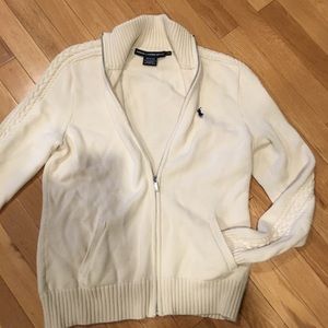 Ralph Lauren size L zip cream sweater with POCKETS